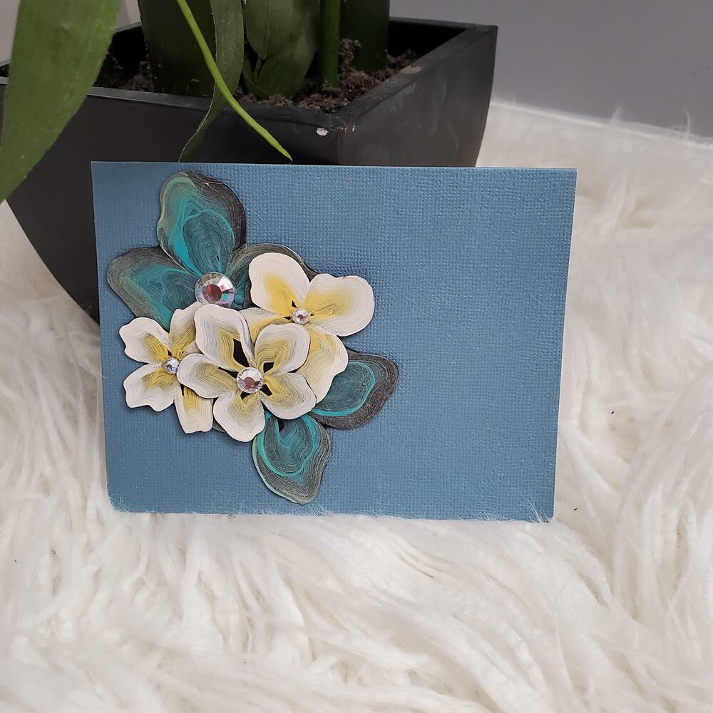 Hand Painted Floral Greeting Card - Blue